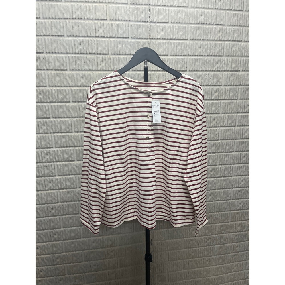 Cupshe Womens Burgundy Cream Striped Long Sleeve Henley Top Large CAA04C4G019GJ